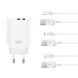XO sieninis įkroviklis CE34 2x USB 2,4A baltas + microUSB laidas