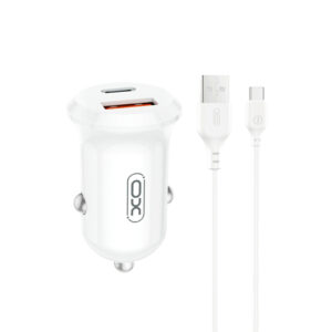 XO automobilinis įkroviklis CC69 PD 30W QC 1x USB 1x USB-C baltas + laidas USB - USB-C
