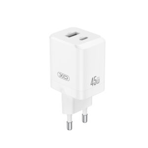 XO sieninis įkroviklis CE36 PD 45W 1x USB-C 1x USB baltas