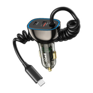 BWOO CC96C 30W PD automobilinis įkroviklis 1x USB-C 1x USB jungtis su USB-C laidu pilkas