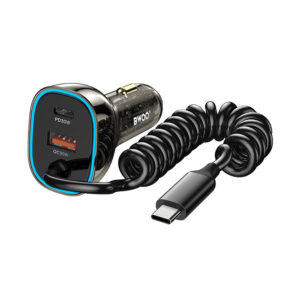 BWOO CC96C 30W PD automobilinis įkroviklis 1x USB-C 1x USB jungtis su USB-C laidu pilkas - Image 2
