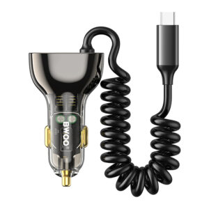 BWOO CC96C 30W PD automobilinis įkroviklis 1x USB-C 1x USB jungtis su USB-C laidu pilkas - Image 3