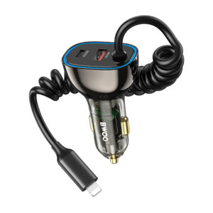 BWOO CC96L 30W PD automobilinis įkroviklis 1x USB-C 1x USB jungtis su lightning laidu pilkas
