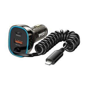 BWOO CC96L 30W PD automobilinis įkroviklis 1x USB-C 1x USB jungtis su lightning laidu pilkas - Image 2