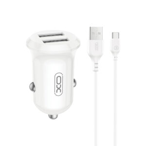 XO automobilinis įkroviklis CC67 12W 2x USB juodas + USB - USB-C laidas