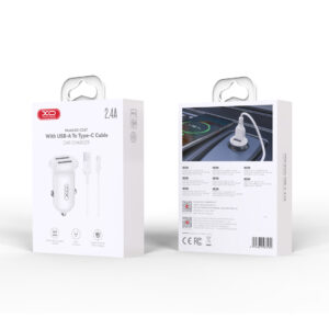 XO automobilinis įkroviklis CC67 12W 2x USB juodas + USB - USB-C laidas - Image 2
