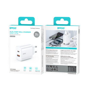 BWOO CDA207 PD 36W sieninis įkroviklis 1x USB-A + USB-C jungtis baltas - Image 4