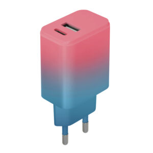 Setty įkroviklis USB + USB-C 20W LSIG-AC-20 turkio ir rožinės spalvos gradientas