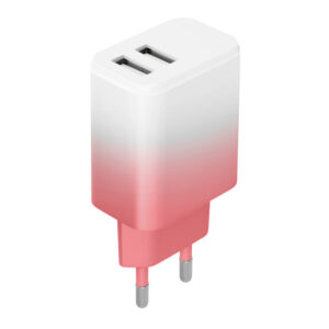 Setty įkroviklis 2x USB 18W LSIG-AA-20 baltas-rožinis gradientas