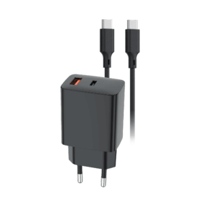 Setty USB-A + USB-C PD/QC 30W sieninis įkroviklis juodas + USB-C laidas 1m RLSK-AC-01 juodas - Image 3