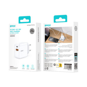 BWOO sieninis įkroviklis CDA182 QC 38W 1x USB-A + 1x USB-C baltas - Image 5