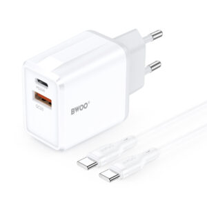BWOO sieninis įkroviklis CDA182 QC 38W 1x USB-A + 1x USB-C su USB-C laidu 1 m juodas