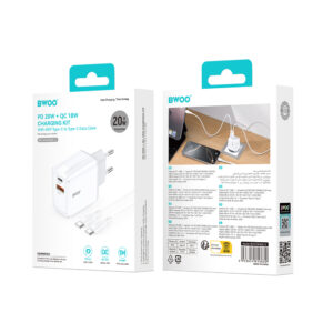 BWOO sieninis įkroviklis CDA182 QC 38W 1x USB-A + 1x USB-C su USB-C laidu 1 m juodas - Image 6