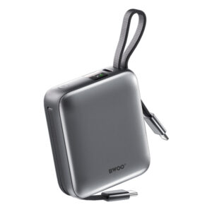 BWOO išorinė baterija P74 22.5W 10000 mAh su 2 integruotais laidais 1 x USB-C 1 x Lightning juoda - Image 2