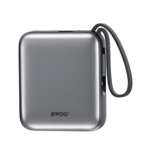 BWOO išorinė baterija P74 22.5W 10000 mAh su 2 integruotais laidais 1 x USB-C 1 x Lightning juoda - Image 3