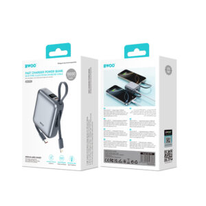 BWOO išorinė baterija P74 22.5W 10000 mAh su 2 integruotais laidais 1 x USB-C 1 x Lightning juoda - Image 5