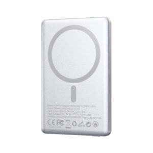 BWOO aliumininė magnetinė išorinė baterija P75 PD 20W 5000 mAh su skaitmeniniu ekranu ir USB-C jungtimi, sidabrinė - Image 2