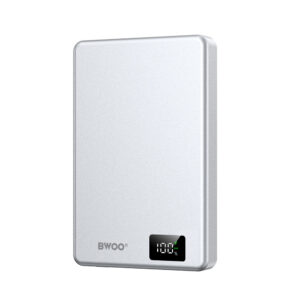 BWOO itin plonas aliumininis magnetinis išorinis akumuliatorius P76 PD 20W 10000 mAh su skaitmeniniu ekranu ir USB-C jungtimi, juodas
