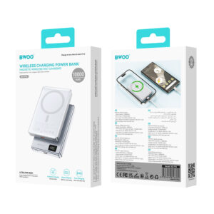 BWOO itin plonas aliumininis magnetinis išorinis akumuliatorius P76 PD 20W 10000 mAh su skaitmeniniu ekranu ir USB-C jungtimi, juodas - Image 5