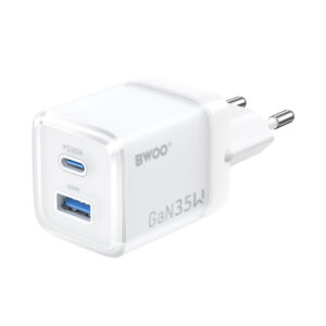 BWOO GaN sieninis įkroviklis CDA222 PD 35W 1 x USB 1 x USB-C, baltas