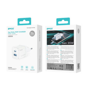 BWOO GaN sieninis įkroviklis CDA222 PD 35W 1 x USB 1 x USB-C, baltas - Image 4