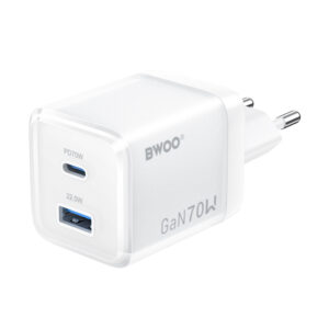 BWOO GaN sieninis įkroviklis CDA224 QC 70W 1 x USB 1 x USB-C, baltas
