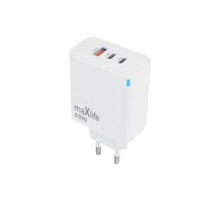 Maxlife MXTC-09-65ACC GaN PD QC įkroviklis 2x USB-C 1x USB 65W baltas
