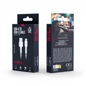 Maxlife MXUC-13 laidas USB-A - USB-C 1,0 m 3A baltas - Image 2
