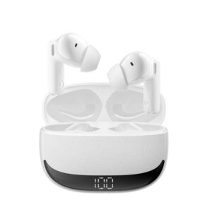 BWOO Bluetooth ausinės BW40 TWS ANC su LCD ekranu, baltos
