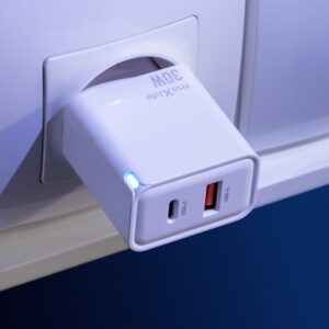 Maxlife MXTC-09-30AC GaN PD QC įkroviklis 1x USB-C 1x USB 30W baltas - Image 2