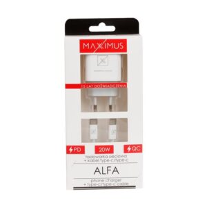 SIENINIS ĮKROVIKLIS MX ALFA 20W PD+QC, USB-A+C + C/C KABELIS 20W PD, BALTAS - Image 4
