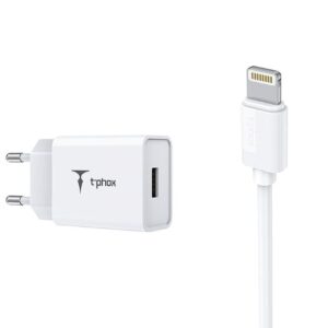 SIENINIS ĮKROVIKLIS T-PHOX MINI-EU LIGHTNING BALTAS 1.2M 2.4A