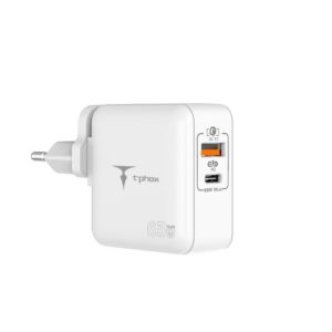 SIENINIS ĮKROVIKLIS T-PHOX MEGA T-PP09 GAN PD 65W USB/USB-C BALTAS