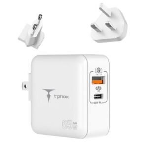 SIENINIS ĮKROVIKLIS T-PHOX MEGA T-PP09 GAN PD 65W USB/USB-C BALTAS - Image 2