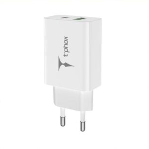 SIENINIS ĮKROVIKLIS T-PHOX SPEEDY USB-C 20W + USB 18W QC 3.0 BALTAS