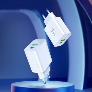 SIENINIS ĮKROVIKLIS T-PHOX SPEEDY USB-C 20W + USB 18W QC 3.0 BALTAS - Image 4