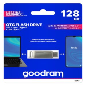 Goodram USB atmintinė 128GB USB 3.2 ODA3 sidabrinė TYPE-A+TYPE-C