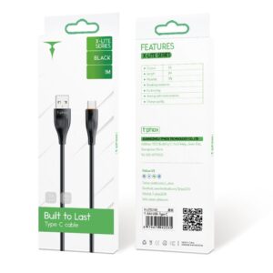 T-PHOX KABELIS X-LITE TYPE-C JUODAS 1M 3A - Image 3