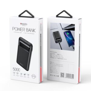 yesido išorinė baterija YP33 5 000 mAh LED, 2xUSB-A + USB-C JUODA - Image 2