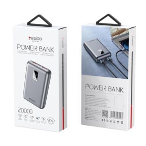 yesido išorinė baterija YP47 20 000 mAh 22.5W + PD 20W LED sidabrinė - Image 2