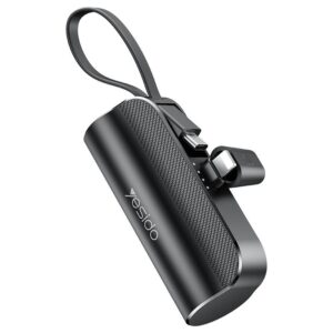 YESIDO IŠORINĖ BATERIJA YP68 5000 mAh 12W + USB-C LAIDAS, LIGHTNING JUNGTIS JUODA