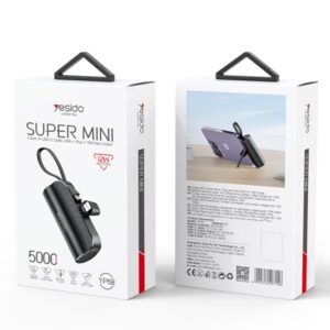 YESIDO IŠORINĖ BATERIJA YP68 5000 mAh 12W + USB-C LAIDAS, LIGHTNING JUNGTIS JUODA - Image 2