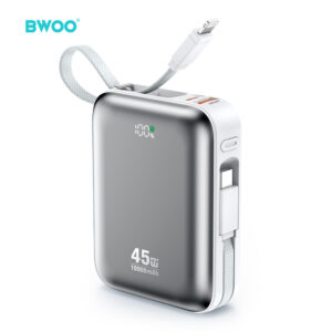 BWOO išorinė baterija P77 45W, 10000 mAh su USB-C ir Lightning laidu, pilka - Image 2