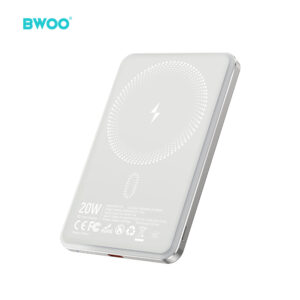 BWOO itin plonas išorinis akumuliatorius 20W 5000mAh su magnetiniu įkrovimu P79 šviesiai pilkas