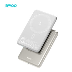 BWOO itin plonas išorinis akumuliatorius 20W 5000mAh su magnetiniu įkrovimu P79 šviesiai pilkas - Image 2
