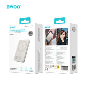 BWOO itin plonas išorinis akumuliatorius 20W 5000mAh su magnetiniu įkrovimu P79 šviesiai pilkas - Image 3