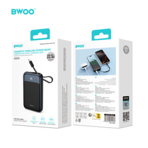 BWOO PD 20W 10000 mAh išorinė baterija su USB-C laidu ir ekranu P80 juoda - Image 2