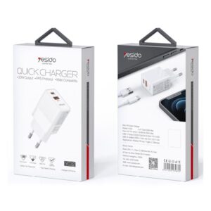 YESIDO SIENINIS ĮKROVIKLIS YC32 PD 20W QC3.0 USB-A+C BALTAS