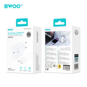 BWOO sieninis įkroviklis CDA233 PD 20W 1x USB-C su USB-C - Lightning laidu baltas - Image 5