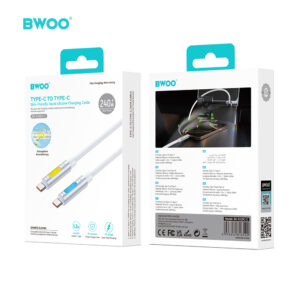 BWOO 240W itin spartaus įkrovimo duomenų kabelis su RGB apšvietimu, baltas X325C-C - Image 4